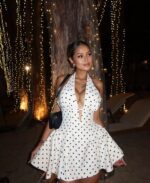 New Deep V-Neck Halter Polka Dot Print Waist Cinched Sexy Mini Dress, Versatile For Daily Wear, Party, Date, Young & Elegant, Flattering Fit