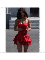 Ruffles Hem Sleeveless Mini Dress Women V-Neck Backless Irregular Single-Breasted A-Line Bodycon Dress Streetwear Outfits - Image 2