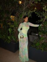 European And American Style Printed Mesh Women's Dress Waist Cinched Slim Fit Bodycon Dress High Neck Fashion Long Sleeve Elegant Long Dress - Image 3