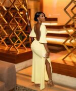 Euro-American style women's backless sexy pleated loose body-hugging dress with a , tie-up, split long dress and wide cuffs - Image 3