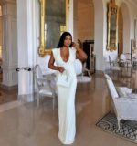 Autumn/Winter New Sexy Party & Birthday Party & Evening Party & Banquet & Date & Elegant & Bachelorette Party & Graduation Season & Wedding Season & Gathering & Valentine's Day Sexy Fitted  Sleeveless Deep V-Neck Ruched Waist Shiny Stretchy Knit Maxi Dress - Image 3