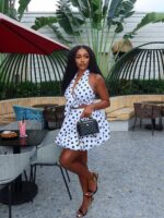 Polka Dot Print Halter Neck Sleeveless Puffy Short Summer Dress