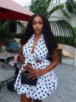 Polka Dot Print Halter Neck Sleeveless Puffy Short Summer Dress - Image 3