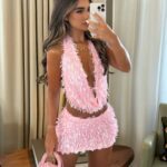 Women's Two-Piece Set, Autumn Fashion, Sequined Halter Deep V Backless New Split Outfit