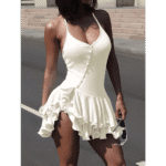 Ruffles Hem Sleeveless Mini Dress Women V-Neck Backless Irregular Single-Breasted A-Line Bodycon Dress Streetwear Outfits - Image 6