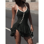 Ruffles Hem Sleeveless Mini Dress Women V-Neck Backless Irregular Single-Breasted A-Line Bodycon Dress Streetwear Outfits - Image 7