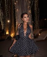 New Deep V-Neck Halter Polka Dot Print Waist Cinched Sexy Mini Dress, Versatile For Daily Wear, Party, Date, Young & Elegant, Flattering Fit - Image 3