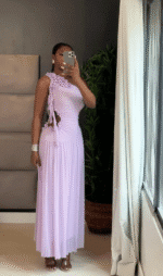 Elegant Asymmetric Neckline Gown with 3D Floral Embellishments | Formal Event Maxi Dress