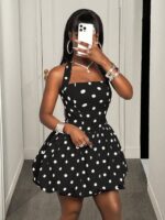 French Retro Polka Dot Halter Dress - Summer Waist-Cinching Slim-Fit Puff Mini Skirt - Image 5