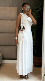 Elegant Asymmetric Neckline Gown with 3D Floral Embellishments | Formal Event Maxi Dress - Image 8