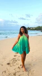 Halter Neck Gradient Mini Dress Women Backless Tiered Flowy Chiffon Sundress for Beach Vacation Daily Wear