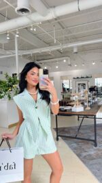 Effortlessly Chic Striped Blazer Romper for Casual & Dressy Summer Days - Image 4