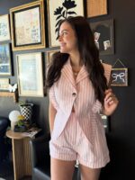 Effortlessly Chic Striped Blazer Romper for Casual & Dressy Summer Days - Image 2