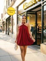 Elegant Halter Balloon Dress - Floral & Solid Sleeveless Loose Flowy Mini Dress for Women - Image 3