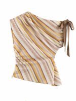 Elegant Striped Slub Linen Two Piece Matching Set One Shoulder Cold Shoulder Ruched Waist Top Wide Leg Pants Casual Summer Holiday Outfit For Women - Image 5