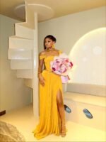 Euro-American Style Export Elegant Women's Metal Ring Solid Color Split Long Dress Design Evening Long Gown