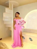 Euro-American Style Export Elegant Women's Metal Ring Solid Color Split Long Dress Design Evening Long Gown - Image 2