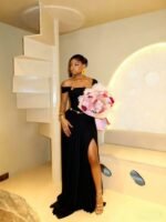 Euro-American Style Export Elegant Women's Metal Ring Solid Color Split Long Dress Design Evening Long Gown - Image 3