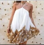 Ladies' sexy sleeveless mini dress, strapless backless bodycon, pleated dress, summer vacation beachwear