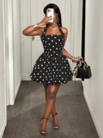 French Retro Polka Dot Halter Dress - Summer Waist-Cinching Slim-Fit Puff Mini Skirt - Image 4