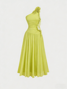 Elegant Asymmetric Neckline Gown with 3D Floral Embellishments | Formal Event Maxi Dress - Image 6