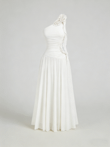 Elegant Asymmetric Neckline Gown with 3D Floral Embellishments | Formal Event Maxi Dress - Image 9