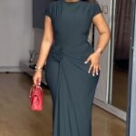 Bodycon Maxi Dress, High Stretch Jersey with Waist Flower Detail, Perfect for Formal Parties & Events