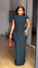 Bodycon Maxi Dress, High Stretch Jersey with Waist Flower Detail, Perfect for Formal Parties & Events