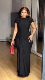 Bodycon Maxi Dress, High Stretch Jersey with Waist Flower Detail, Perfect for Formal Parties & Events - Image 2