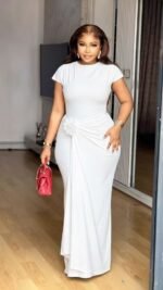 Bodycon Maxi Dress, High Stretch Jersey with Waist Flower Detail, Perfect for Formal Parties & Events - Image 5