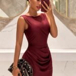 Pearl Backless Mini Dress Women Sleeveless Ruched Waist Bodycon Party Dress Elegant Night Out Cocktail Club Short Dresses
