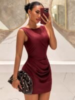 Pearl Backless Mini Dress Women Sleeveless Ruched Waist Bodycon Party Dress Elegant Night Out Cocktail Club Short Dresses