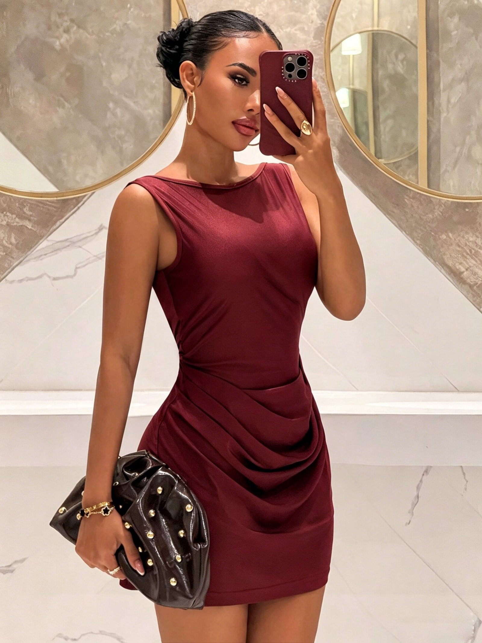 修改连衣裙颜色 (1) Pearl Backless Mini Dress Women Sleeveless Ruched Waist Bodycon Party Dress Elegant Night Out Cocktail Club Short Dresses - Image 1