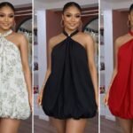 Elegant Halter Balloon Dress - Floral & Solid Sleeveless Loose Flowy Mini Dress for Women