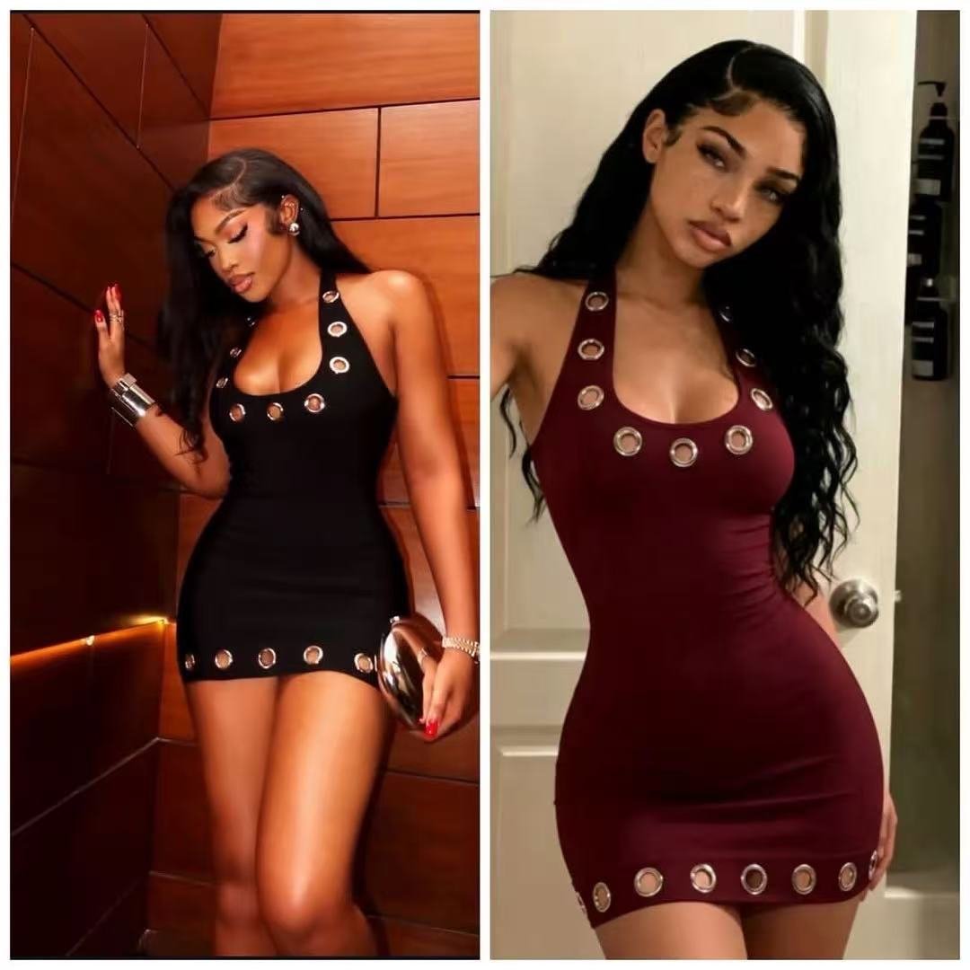 微信图片_20260610233036_740_14 Y2K Hot Girl Metal Ring Grommet Halter Dress Sexy Low Cut Bodycon Mini Club Dress For Night Out - Image 1