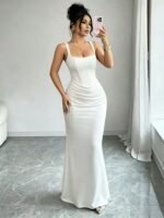 Corset Waist Ruched Bodycon Mermaid Evening Maxi Dress, Elegant Slim Sleeveless Banquet Dress - Image 3